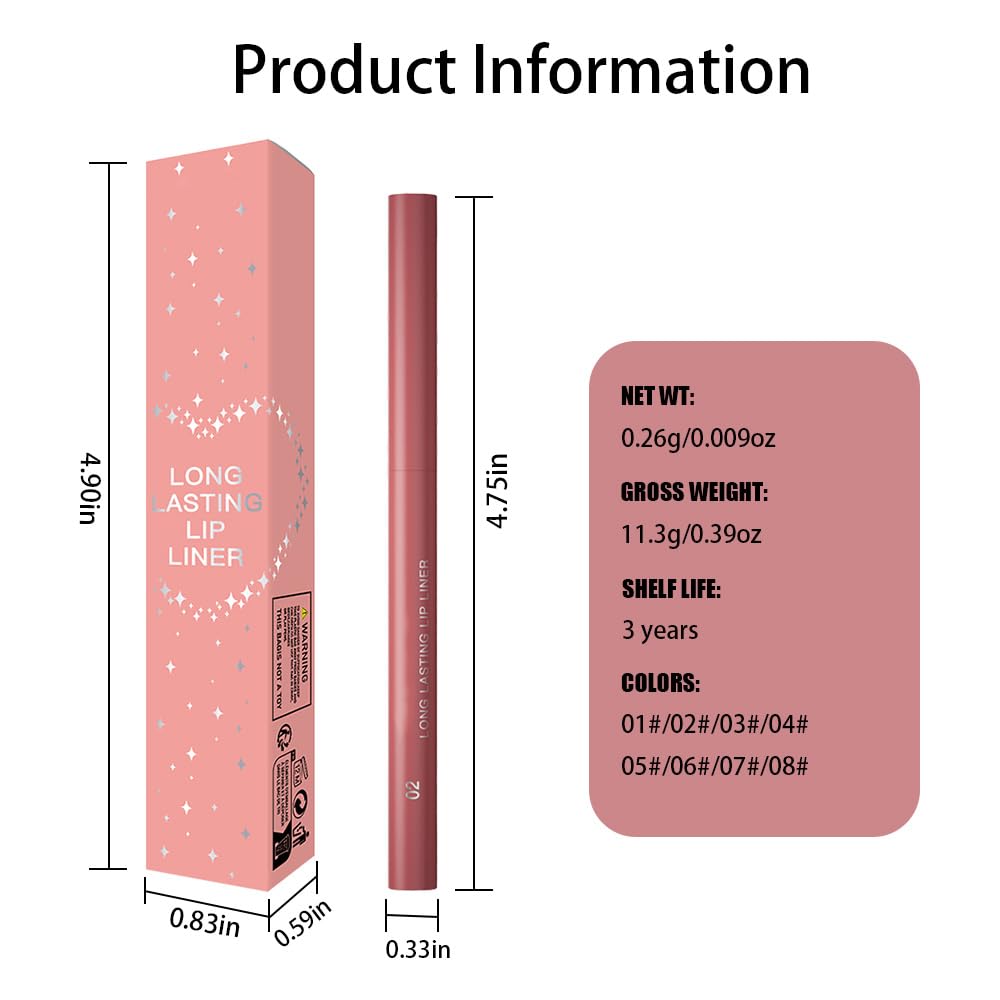 QIDSTERS Gel Lip Liner Pencil for Women, Nude Peach Matte Long Lasting Lip Liner Lipstick 24 Hour, High Pigmented Lips Makeup Retractable Liners Waterproof Smudge Proof, Vegan & Cruelty-Free 02
