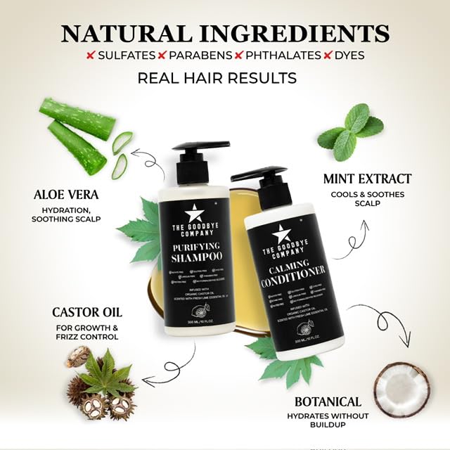 The Goodbye Company Castor Oil Shampoo Conditioner Duo, Gentle Cleansing and Lightweight Hydration, Aloe Vera Shea Botanicals, Sulfate Free Paraben Free Protein Free, 10 oz Each, Made in USA