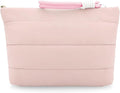 DOB SECHS Quilted Makeup Bag with Handle Detachable Cute Striped Puffy Cotton Cosmetic Bag for Women, Small Puffer Toiletry Zipper Make Up Pouch Clutch Bag Travel Organizer Storage Pouches Case, Pink