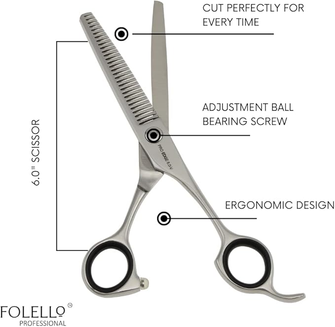 FOLELLO Hair Thinning Scissors – 6" Stainless Steel Blending Shears with 32 Teeth and Ball Bearing Tension Screw – Razor Edge Thinning Tool for Barbers and Stylists