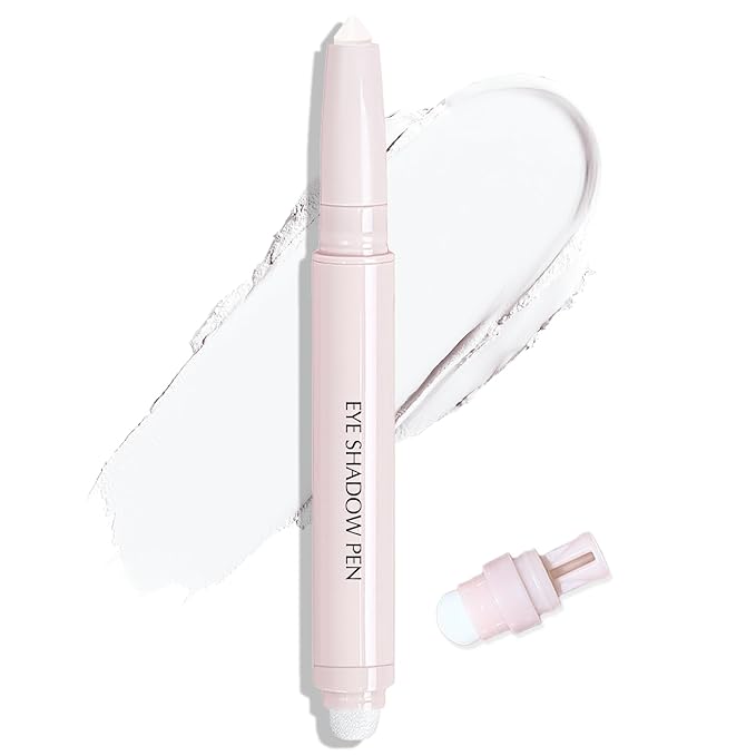 Wugbc White Eyeshadow Stick, Matte Cream Eyeshadow Long-Lasting Crease-Proof Eye Brightener Stick High Pigmented Shadow Highlighter Makeup Pencil Crayon with Blending Brush & Built-in Sharpener