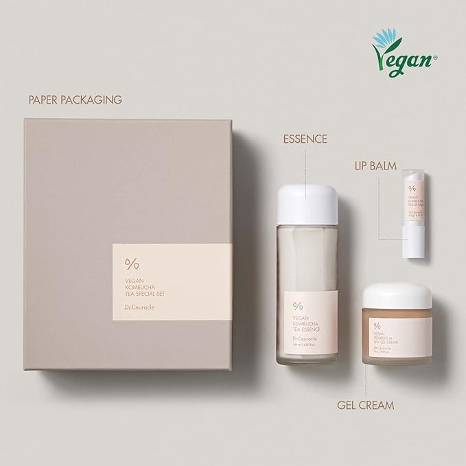Dr.Ceuracle Vegan Kombucha Tea Essence and Gel Cream - Korean Skincare Gift Set for Holiday (Special Set)