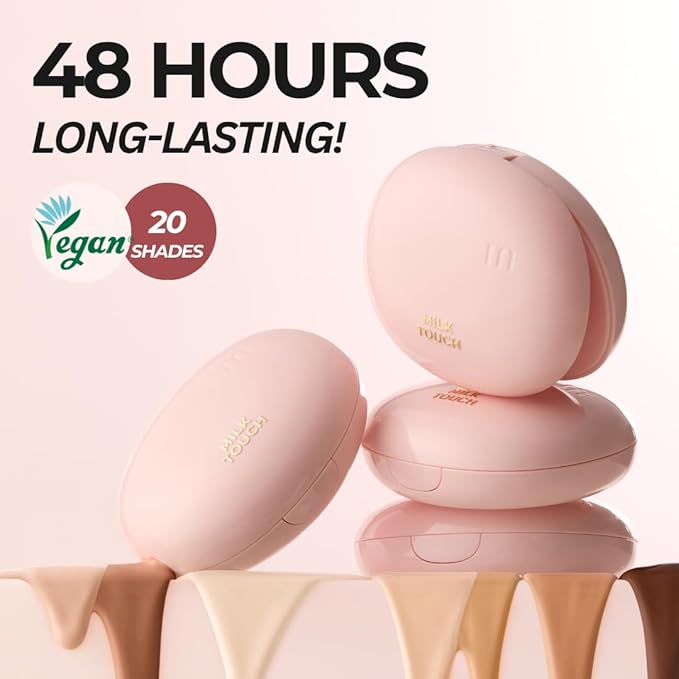 milktouch Cushion Foundation, 24H Flawless Skin, Radiant Shine, No Oxidation, Long-Lasting, Non-Creasing, 60% Hydrating Skincare Infused Korean, Stocking Stuffers, Christmas Gifts (24W Honey)