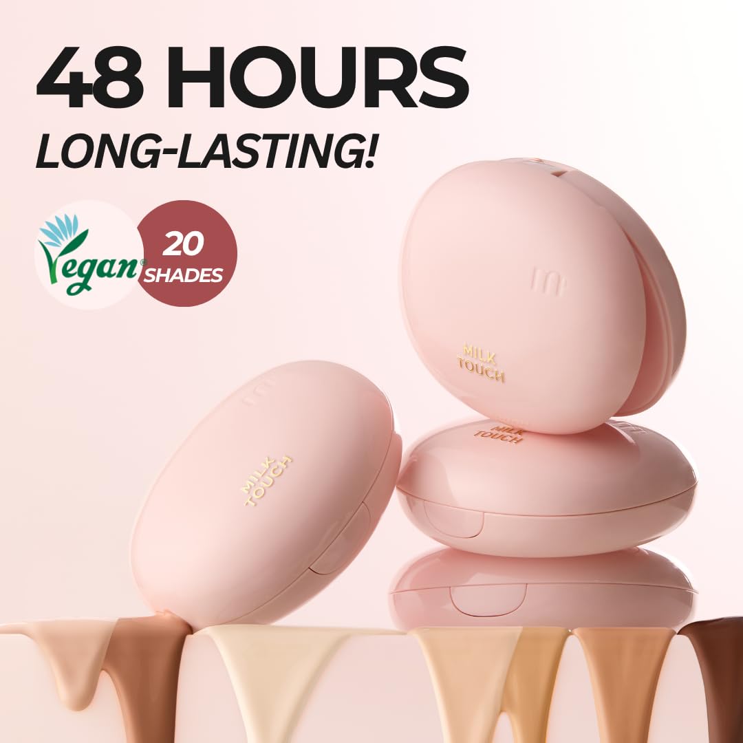 milktouch Cushion Foundation, 24H Flawless Skin, Radiant Shine, No Oxidation, Long-Lasting, Non-Creasing, 60% Hydrating Skincare Infused Korean Foundation (30N Hazel)