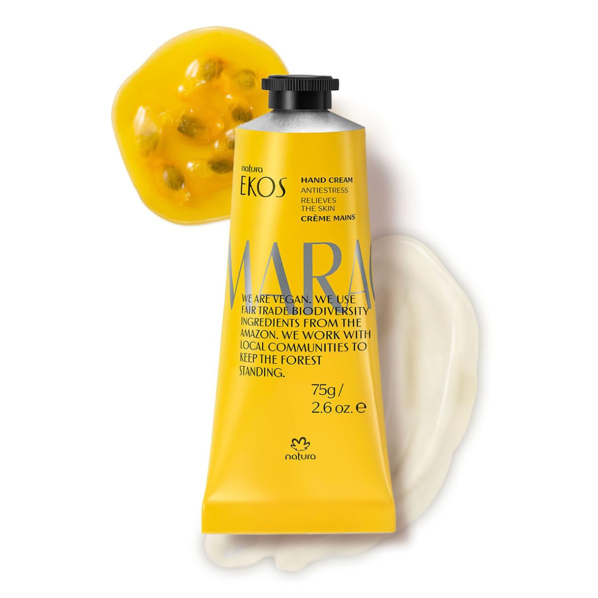 natura - Passion Fruit Hand Cream - Calming Balm - Fast Absorption - 24-Hour Deep Hydration Skin Moisturizer - Vegan Skin Care - Brazilian Beauty Secrets - Self Care & Body Care - 2.6oz (75g)