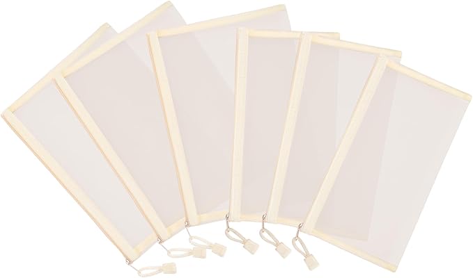 Sinzip 12 Pieces Zipper Nylon Mesh Pouch, Mesh Cosmetic Bags Makeup Bags Pencil Case, Multipurpose Travel Bags for Cosmetic School Office Supplies and Travel Accessories (Beige, A5)