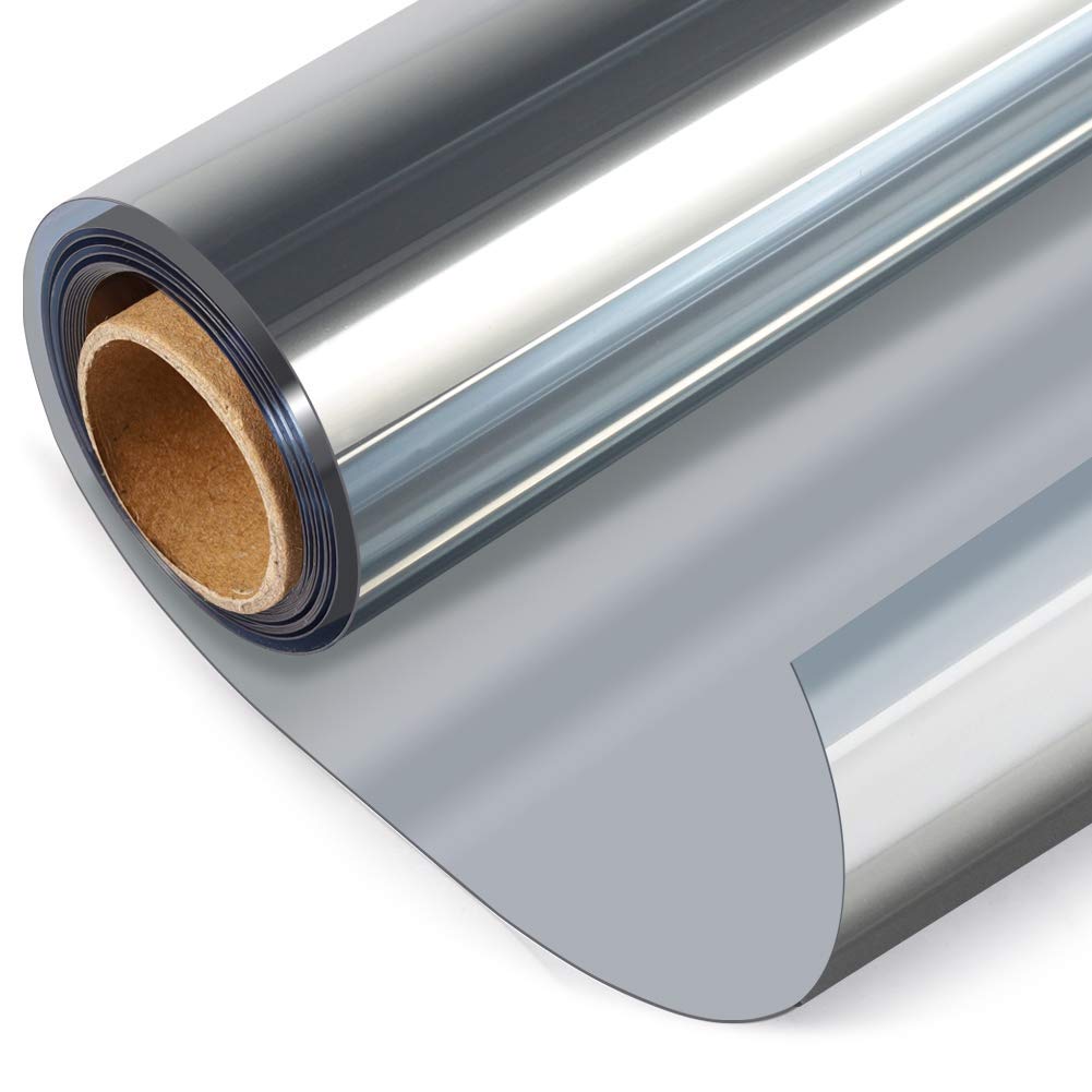 HIDBEA One Way Privacy Window Film, Daytime Privacy Sun Blocking Anti UV Reflective Window Film Heat Control Static Cling Window Tint Film for Home and Office, Silver, 29.5 x 157.5 Inch