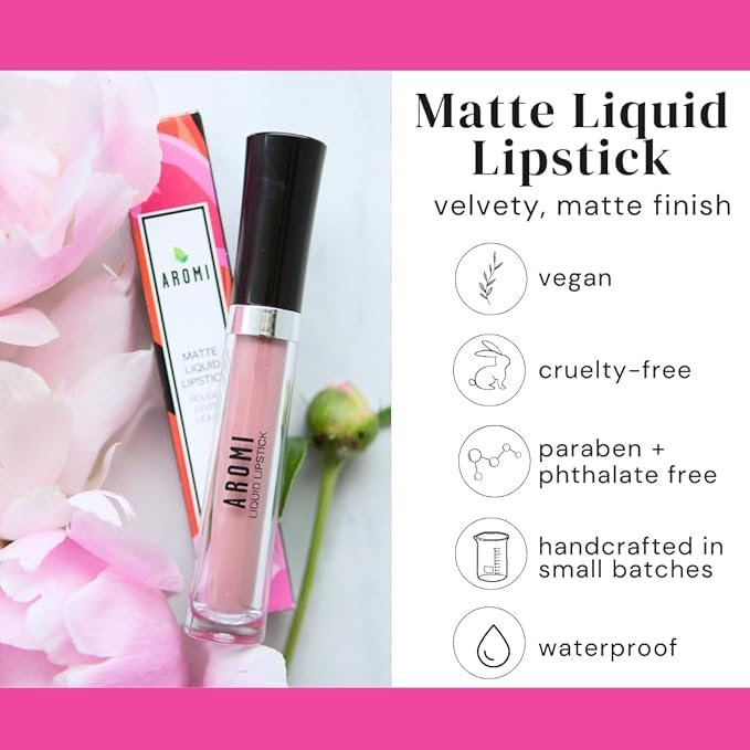 Aromi Pink Nude Liquid Lipstick | Long-Lasting, Blush Beige Lip Color, Matte Finish, Vegan, Cruelty-free, Waterproof (Toasted Almond)