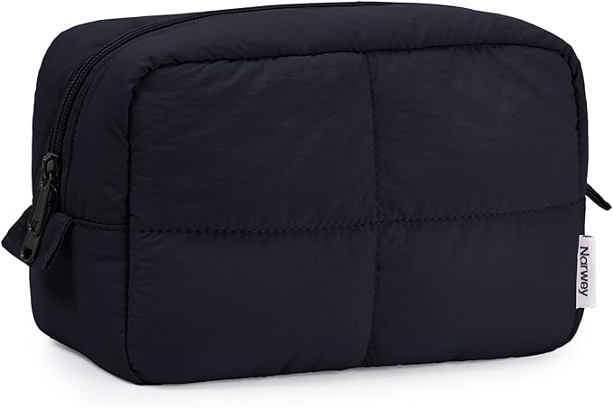 Narwey Puffy Makeup Bag Travel Toiletry Bag, Quilted Cosmetic Bag for Women