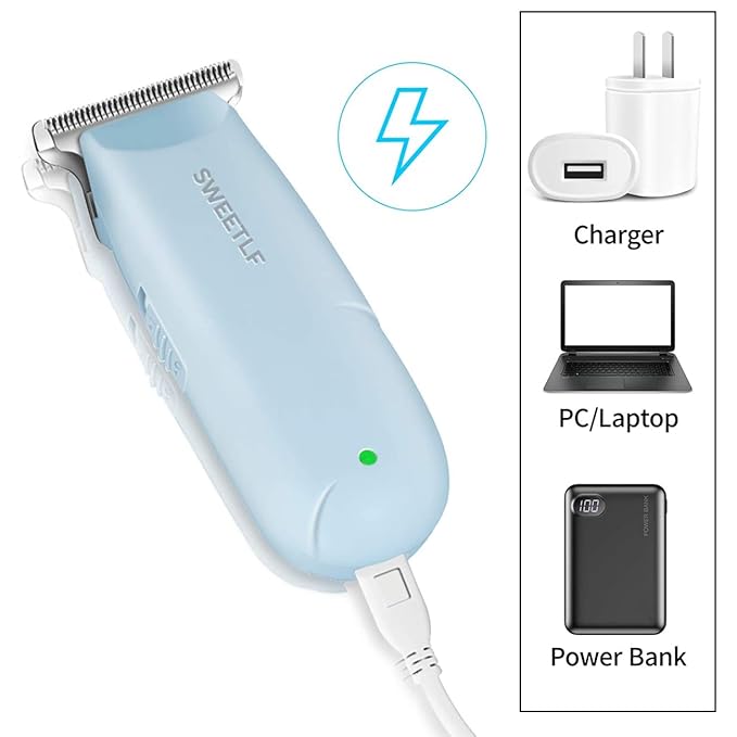 SWEETLF Hair Clippers, Silent Cordless Hair Trimmer, Mini Hair Cutting Kit with 3 Guide Combs, Portable & USB Rechargeable Haircut Clippers for Men Women Kids (Blue)