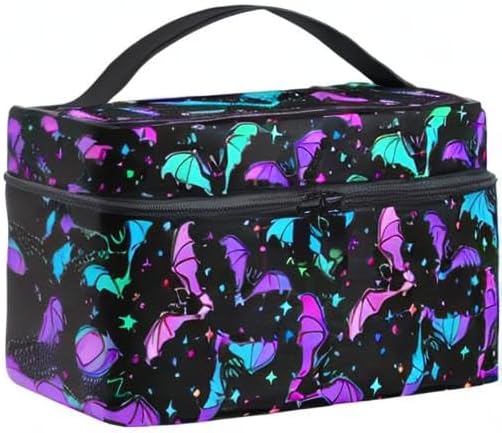 MNSRUU Goth Makeup Bag, Gothic Bats Halloween Luminous Makeup Organizer Bags Toiletry Bag Box Travel Cosmetic Bag Make Up Train Case for Women Teen Girl Ladies