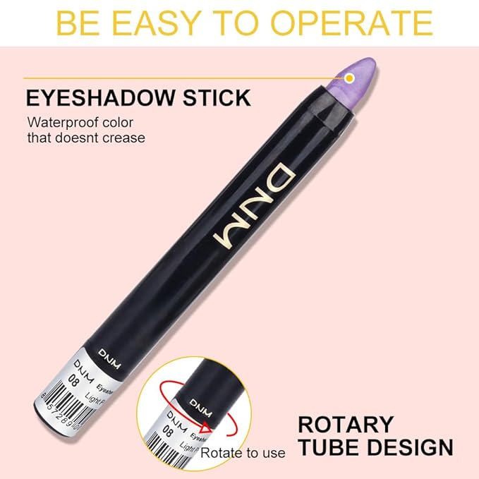 8Pcs Glitter Eye Shadow Sticks Liner Pencils Makeup Set, Desert Mocha Beige Gold Light Purple Pink Sky Dazzling Blue Geen Glitter Shimmer Eyeliner Pencil Cream Eyeshadow Palette Makeup for Older Women