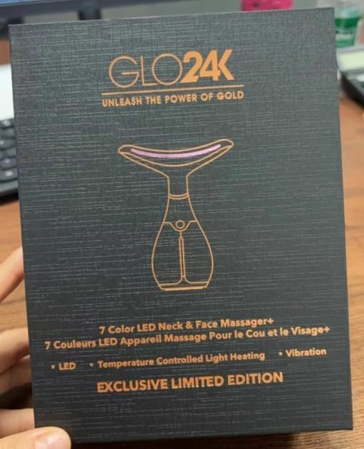 GLO24K LED Facial Massager for Face & Neck – Beauty Wand with LED Light, Vibration & Gentle Warmth – Cosmetic Skincare Tool for Daily Self-Care