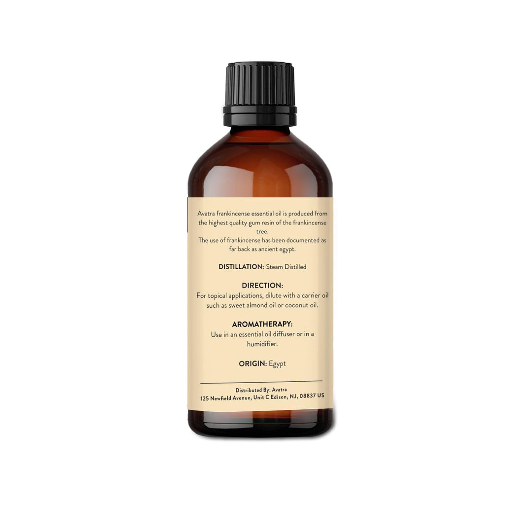 Avatra Frankincense Essential Oil 100ML (3.38 OZ) with Glass Dropper and Travel Bottle, Pure and Natural Therapeutic Grade Frankincense Oil for Diffuser, Aromatherapy, Massage, and DIY Candle Products