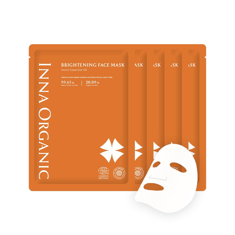 INNA ORGANIC Organic Sheet Mask - Nexty Award Finalist, Sleep Well Glow, Overnight Renewal, Restful Healing, Sustainable & Clean Beauty (Pack of 5) | Blue Tansy Essential Oils Infused Skin Care