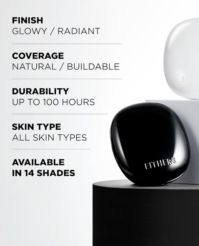 EITHER& Glow Pixel Cushion Foundation, Natural Coverage, Glow Finish – Up to 100 Hours, Moisturizing and Hydrating, Korean Beauty (#23P Amber, 12g)
