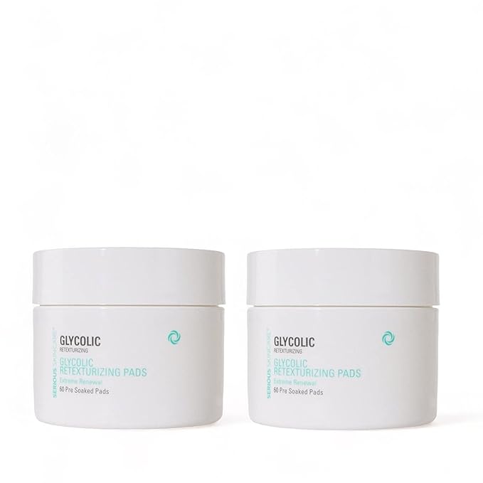 Serious Skincare Glycolic Acid Resurfacing Treatment Pads for Face, Exfoliates & Removes Dulling Dead Skin Cells, Unclogs Pores & Visibly Improves Skin Radiance & Texture, 60 Pre-Soaked Disc (2Pack)