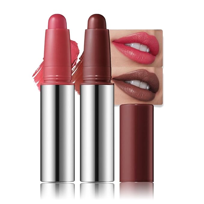 JUAAZIN 2Pcs Matte Lipstick Lip Liner Pencil Crayon - High Pigment Creamy Formula, Waterproof Long Lasting, Non-Sticklipstick, Ultra Thin Lightweight Velvet Matte Lip Feel for Women 05#+06#