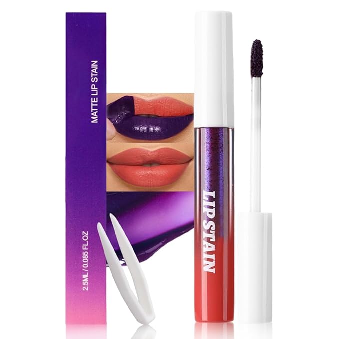 IATMOMOD Matte Liquid Lip Stain Peel Off Lip liner Tattoo with Tweezer, Orange Red Liquid Lipstick Lipstain Long Lasting Waterproof for Women, Highly Pigmented Not Faded Smudge-proof Easy to Apply, 06