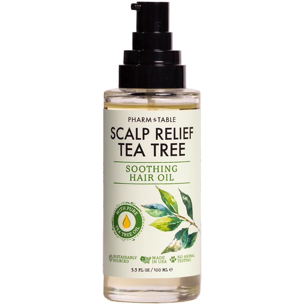 PHARM TO TABLE Tea Tree Hair Oil for Itchy Scalp - Infused With Tea Tree Oil, Mint, Vitamin E, and Jojoba Oil, 100ml