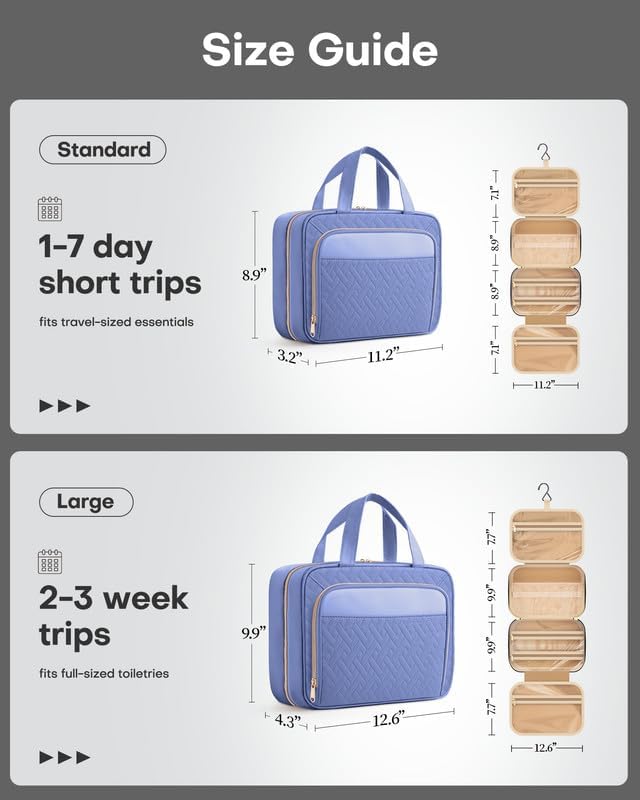 HOTOR Hanging Travel Toiletry Bag Women Men, Aegean-Blue, Medium