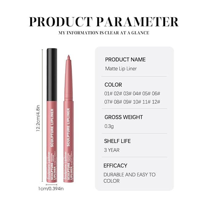 Hxssll 12 Colors Matte Lip Liner Pencil – Long Lasting Waterproof Lip Liner, Smudge Proof Transfer Proof Lip Pencil, High Pigment Lip Makeup for Defining & Filling Lips (03#, 1PCS)