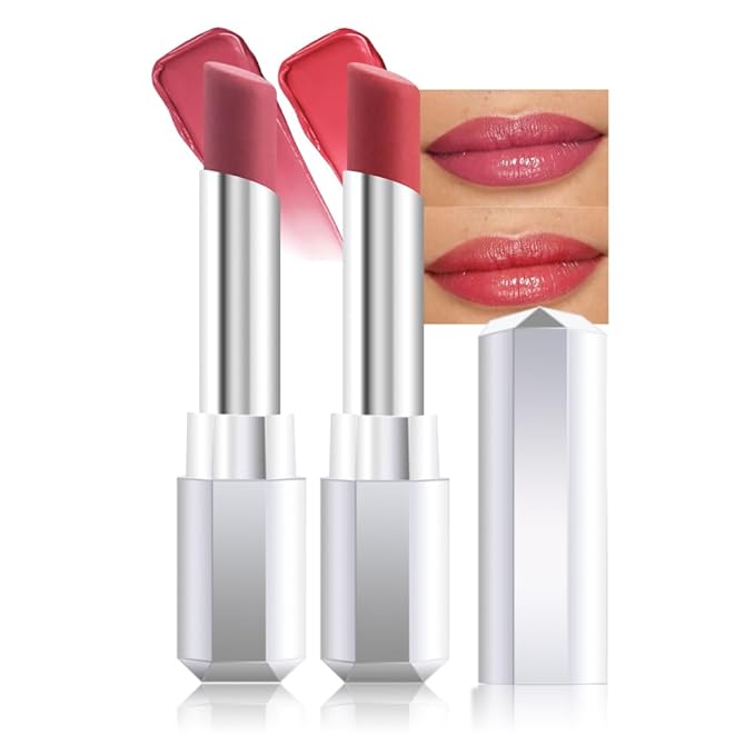 evpct 2Pcs Rose Girly Pink Honey Lipstick Tinted Lip Balm, Moisturizing Tinted Lip Oil Stick Lipstick for Older Women, Sheer Lightweight Hydrating Shine Tinted Lip Balm Color Gloss Tint Stain