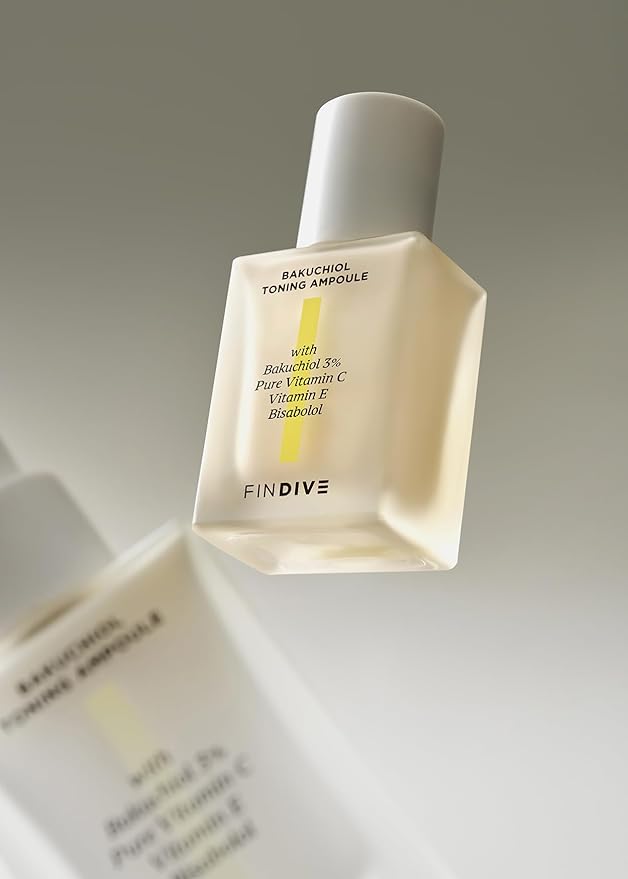 FINDIVE OFFICIAL Bakuchiol Toning Ampoule, 3% Bakuchiol, Plan-Based Retinal Alternative, Pure Vitamin C, Pure Vitamin E, Bisabolol, Brightning, Anti Wrinkle Serum, Korean Skincare 1.01fl.oz