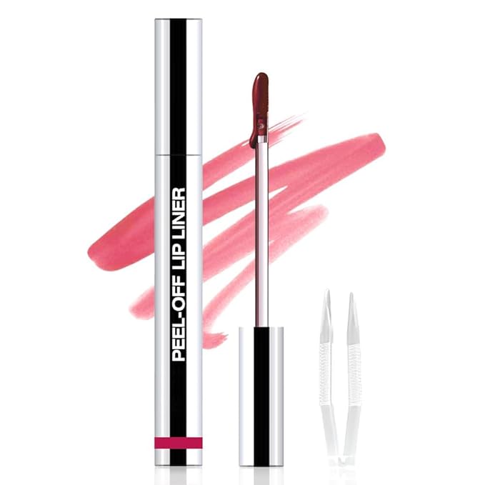 IATMOMOD Pinkish Red Liquid Matte Lip Liner Stain Peel Off with Tweezer, Long Lasting, Waterproof Matte Lipstick Lip Gloss Tattoo for Women, Transfer-prof Lip Tint Makeup for All Skin Types 06#
