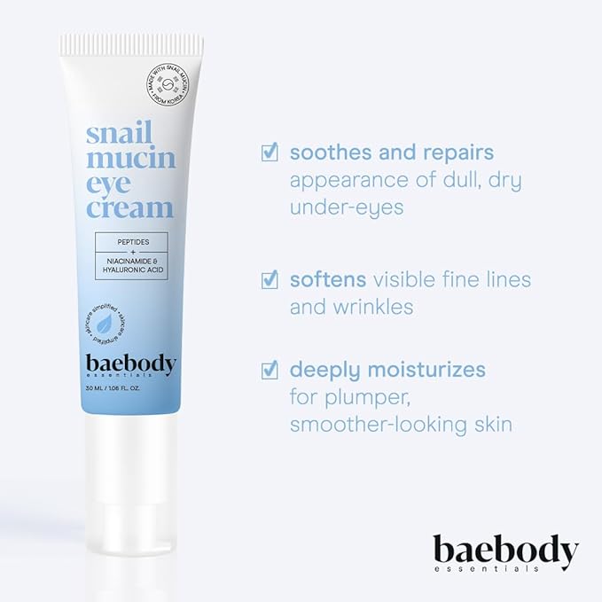 Baebody Snail Mucin Eye Cream with Peptides, 30 ml/1.06 fl oz