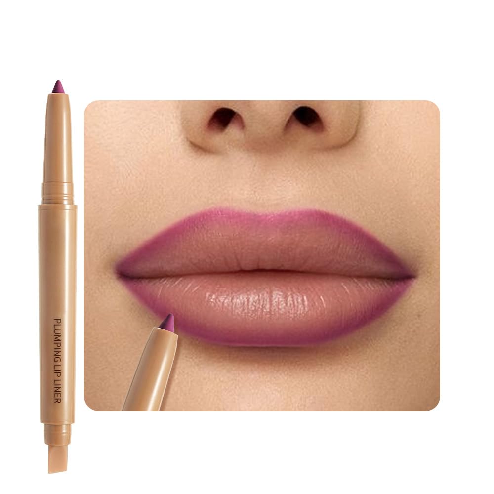 JUAAZIN Medium Violet Red Matte Lip Liner Pencil, Plump Lip Liners Long-Lasting Creamy Formula, With Silicone Smudger for Define Contours & Sculpting Lip, Waterproof Non-Staining Crayon Lip Liner 03#