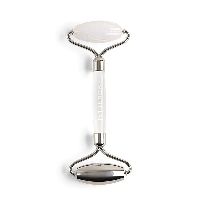 Mount Lai The Vitality Qi White Jade & Stainless Steel Face Roller - The Stone of Harmony and Clarity, Facial Massager Tool for Soothing, Refreshing & Radiant-Looking Skin, Self-Care Ritual