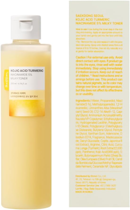 Saekdong Seoul 5% Niacinamide Milky Toner with Kojic Acid & Turmeric – Dark Spot Care, Skin Tone Improvement, Gentle Hydration for Face & Body, 200ml (6.76 fl oz)