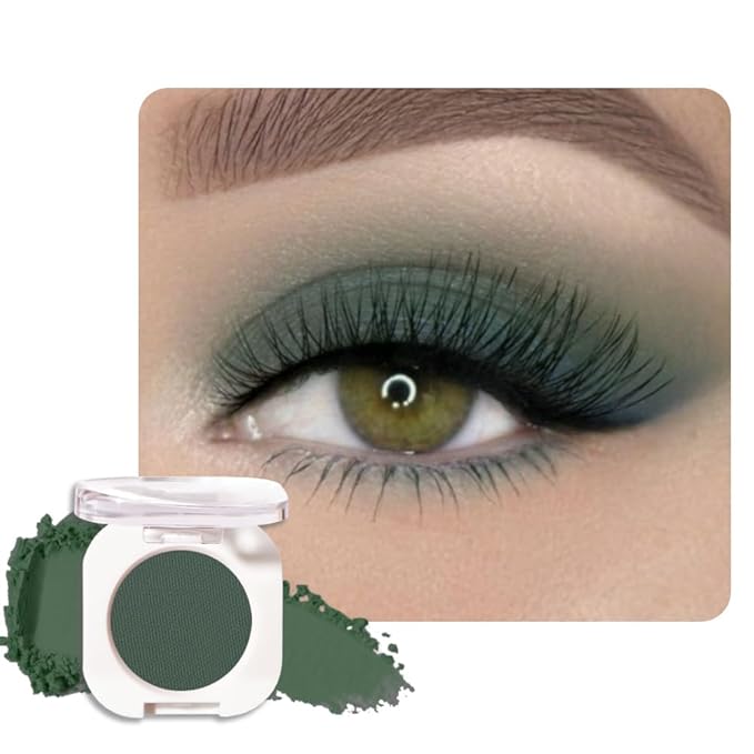 QIDSTERS Forest Green Matte Single Eyeshadow, Lightweight Blendable Mini Eye Shadow for Older Women, Monochrome Eyeshadow Palette Makeup Pigmented Waterproof, Vegan & Cruelty-Free, 16
