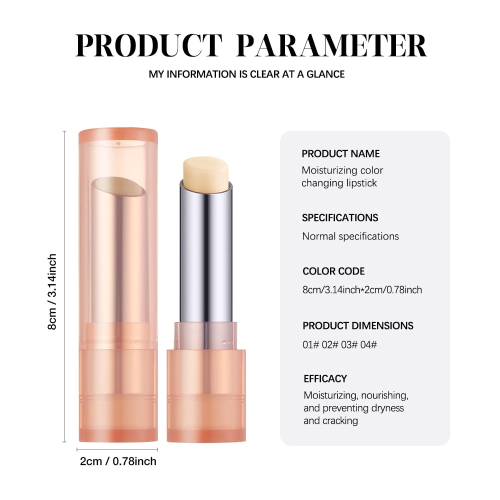 Houksouml Color-Changing Lip Balm, Moisturizing Hydrating Tinted Lip Balm for Dry Lips, Long-Lasting Nourishing Lipstick, Glossy Lip Tint, Lip Care for Smooth, Soft Lips.1#