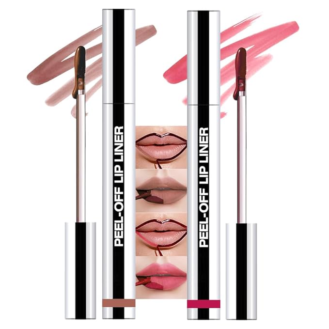 Hxssll 2 Pcs Matte Liquid Lip Stain Peel Off Lip Liner, Long Lasting Lip Tattoo, Waterproof & Transfer-Proof Lip Liner Peel Off Lip Gloss for All Skin Types. 0.12 fl oz #02+#06