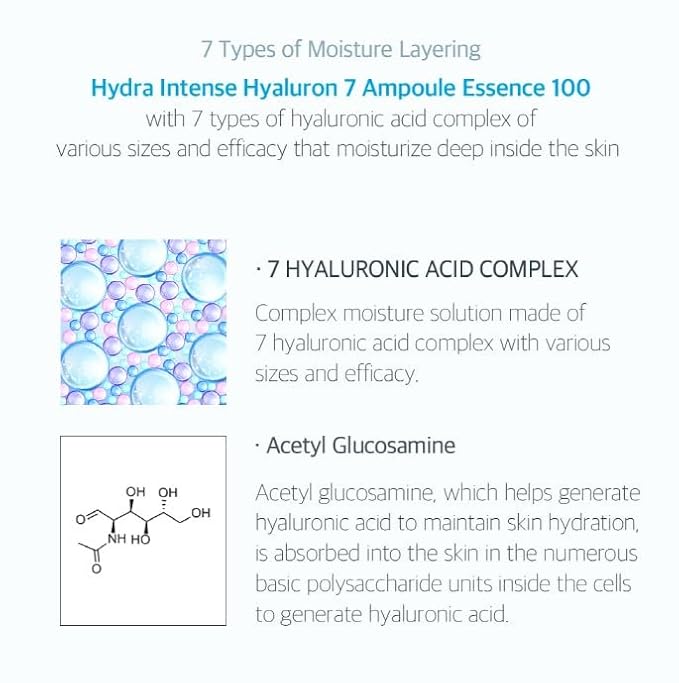 LIZK Hydra Intense Haluron 7 Ampoule Essence 100 50ml/1.16fl.oz, Moistuirzing, Glowy skin, for dry skin type hydrating