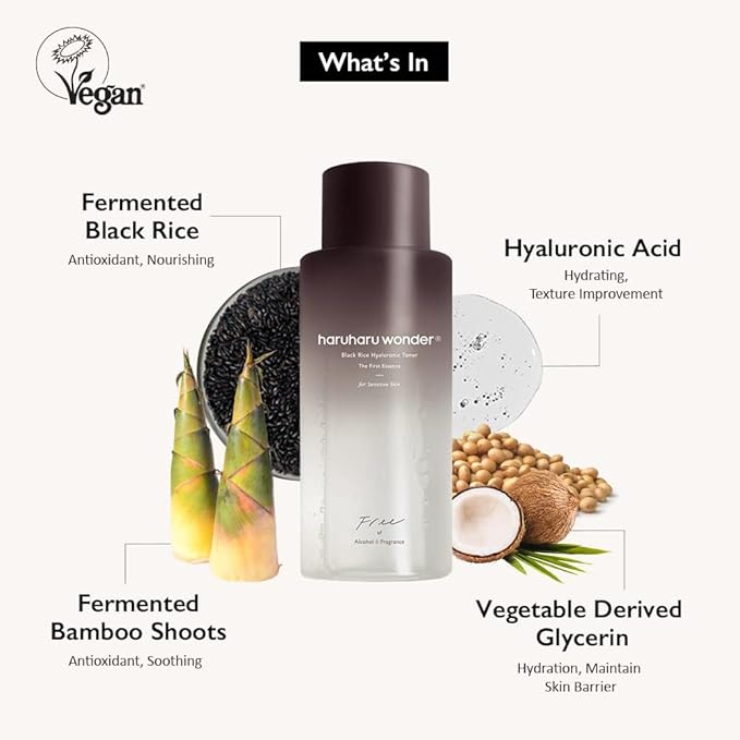 haruharu Black Rice Hyaluronic Toner for Sensitive Skin, 10.1 fl.oz, Vegan