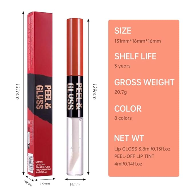 2Pcs Peel Off Lip Gloss Tattoo and Lip Oil 2-in-1, Lip Stain Peel Off Masque - Peel Off Lip Tint ,Long Lasting Waterproof Transfer-proof Lip Mask Lip Gloss Peel Off Lip Liner,Stay Lip Makeup 06#+07#
