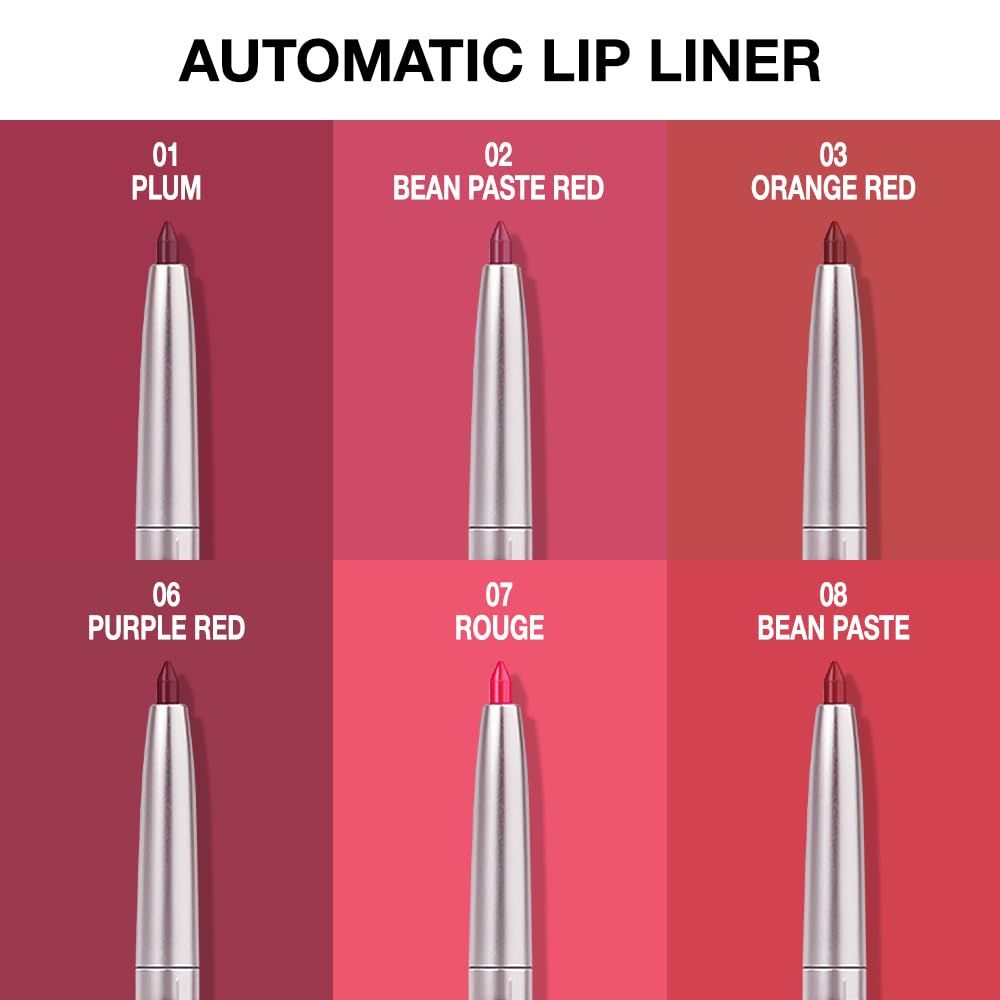 Retractable Lipliner Pencil Waterproof Makeup for Lip Liner and Eye Liner, Smooth and Creamy, Long Lasting Matte Finish, Vegan Beauty, Matte Velvet Pigmented Lip Liner (08#Bean Paste Red, 1)