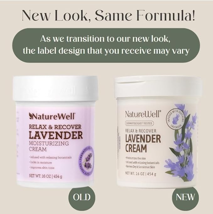 NATURE WELL Lavender Body Cream, Moisturizing Cream for Dry & Sensitive Skin, Relax & Recover Formula with Soothing Lavender, Hydrating Body Lotion Alternative, Dermatologist Tested, 16 Oz