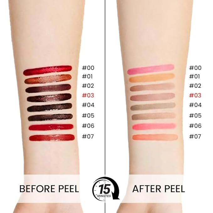 JUAAZIN Matte Liquid Lip Stain Peel Off Lip liner Tattoo, Brownish Red Matte Peel Off Lip Stain, Long Lasting Waterproof Lipstick Lip Gloss Stain, Transfer-proof for All Skin Types, 0.12 fl oz 03#