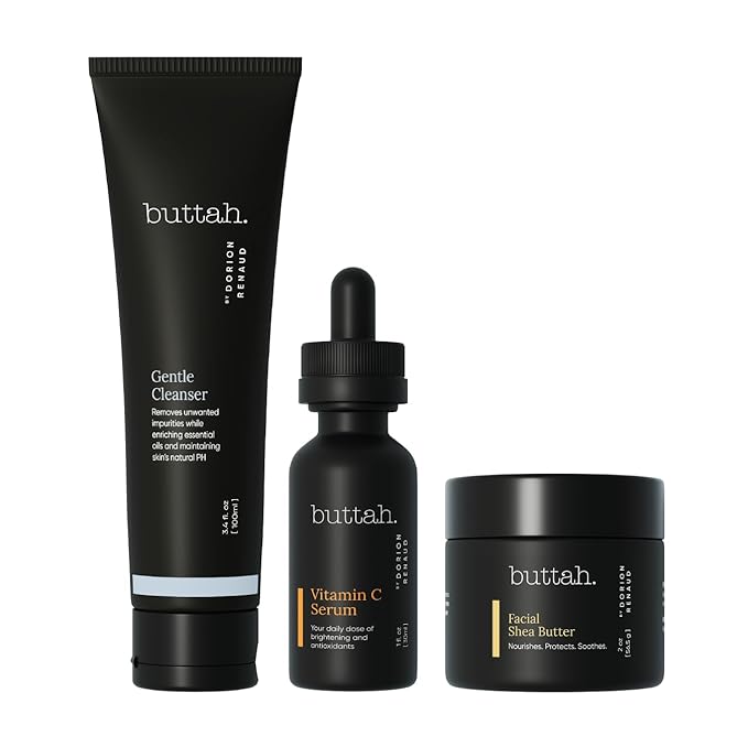 Buttah Skin 3pc Skin Care Kit For Men & Women | Shea Butter, 15% Vitamin C Serum, Facial Cleanser | Black-Founded Skincare