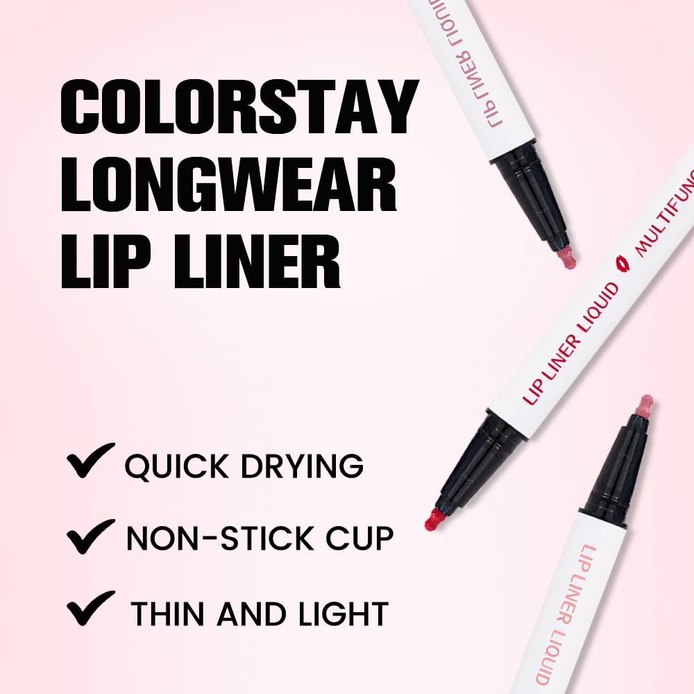 Kaely 3Pcs Chocolate Nude Brown Wine Longwear Liquid Lip Liner Waterproof, 24 Hour Long Lasting Lip Liner Stain Marker Pen, 2-in-1 Matte Semi Permanent Lipliner & Lipstick, 11+12+14