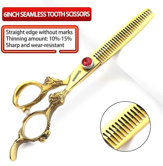 Gold Dragon Professional Hairdressing Scissors - 7/7.5/8 Inch, Gold and Black, 6 Inch 3-Piece Set