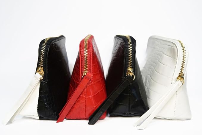 RITTZI Snow Royale Crocodile Cosmetic Bag - Luxury White Vegan Leather Makeup Bag With Royal Blue Interior Lining