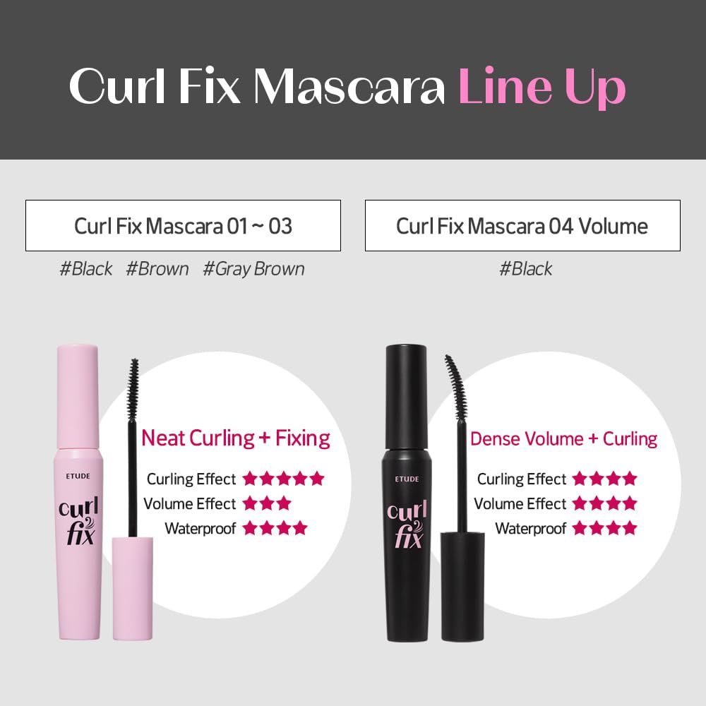 ETUDE Curl Fix Mascara Mini, Lash Mascara, Strong Curl Up, Long-Lasting, Waterproof, Lightweight, Korean Makeup, Beauty, Vegan Certified, Brown (0.14 Fl Oz)