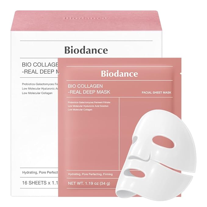 BIODANCE Bio-Collagen Real Deep Mask, Hydrating Overnight Hydrogel Face Mask, Pore Minimizing, Plumping, Elasticity Improvement, Korean Skin Care, Self Care Gifts for Women | 1.19oz(34g) x 16ea