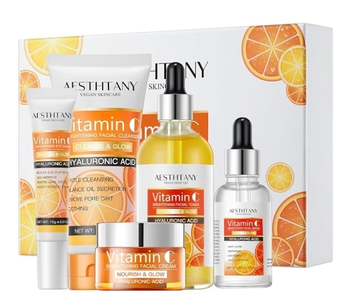 R RadiantRise Vitamin C Skin Care Set For Women, 5-In-1 Moisturizing Hyaluronic Acid Skin Care Routine with Facial Cleanser, Serum, Face Cream, Eye Cream, Toner