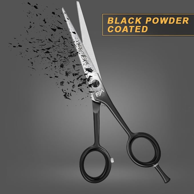 BEAUTICONE ® Hair Cutting Scissors - High Carbon SS 6.5" Professional Barber-Grade Salon Shears with Serrated & Razor Edge - Matt Finish with Pouch & Finger Inserts - Ultra Lightweight